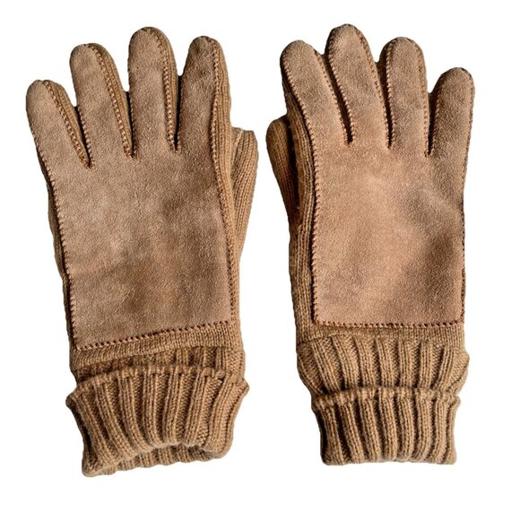 Vintage ARIS Men's Winter Gloves Knit With Suede Accents Beige One Size - Picture 1 of 8